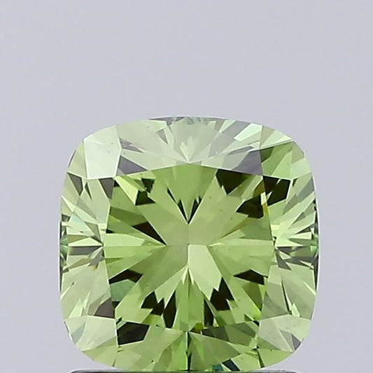 Lab-Grown Cushion Diamond - 1.01 Carats, Fancy Vivid Green Color, VS1 Clarity - Certified by IGI - Report Number: LG669482414