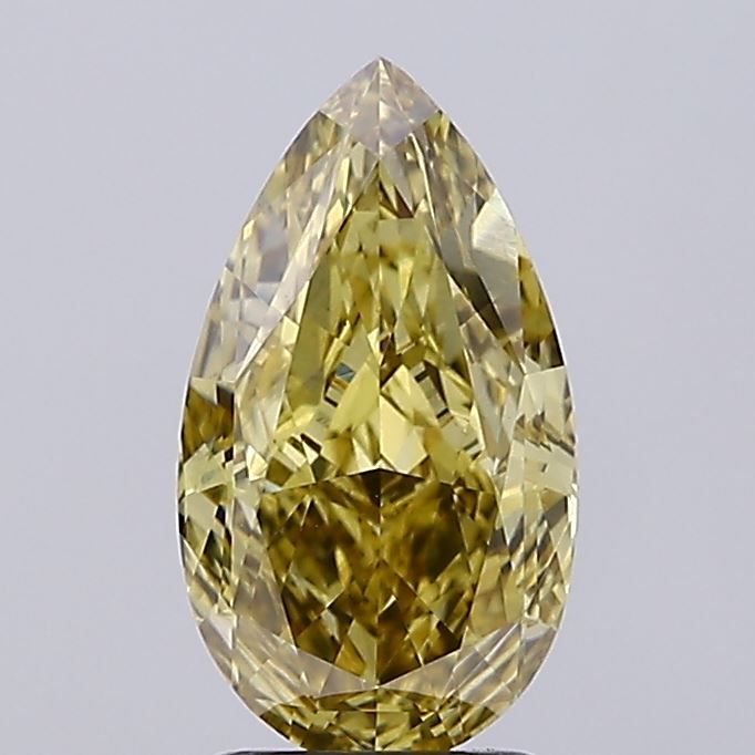 Lab-Grown Pear Diamond - 2.55 Carats, Fancy Intense Gray Yellow Color, VS1 Clarity - Certified by IGI - Report Number: LG634433021