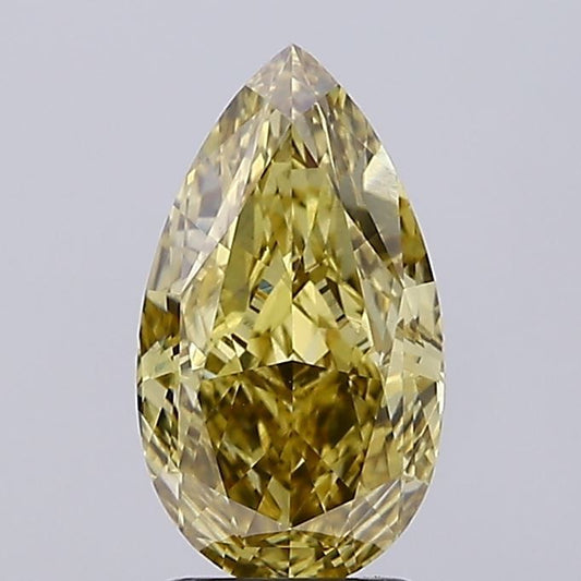 Lab-Grown Pear Diamond - 2.55 Carats, Fancy Intense Gray Yellow Color, VS1 Clarity - Certified by IGI - Report Number: LG634433021