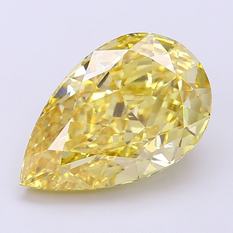 Lab-Grown Pear Diamond - 6.11 Carats, Fancy Vivid Yellow Color, VS1 Clarity - Certified by IGI - Report Number: LG690524495