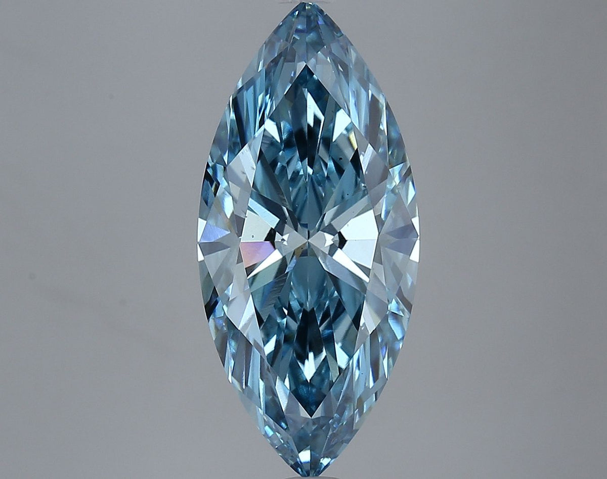 Lab-Grown Marquise Diamond - 4.04 Carats, Fancy Vivid Blue Color, VS1 Clarity - Certified by IGI - Report Number: LG634405675