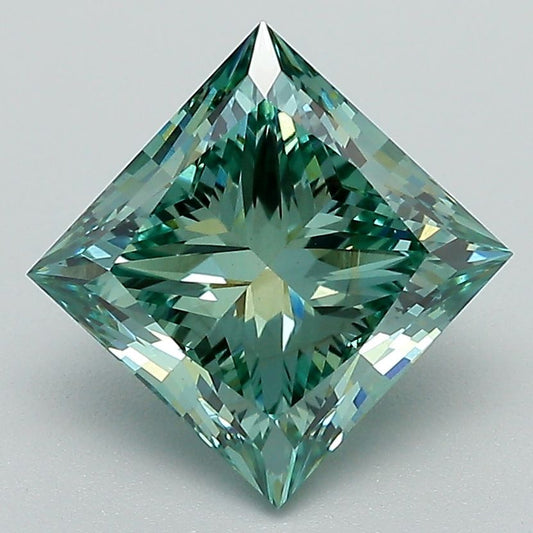 Lab-Grown Princess Diamond - 3.0 Carats, Fancy Vivid Green Color, VS1 Clarity - Certified by IGI - Report Number: LG625418415