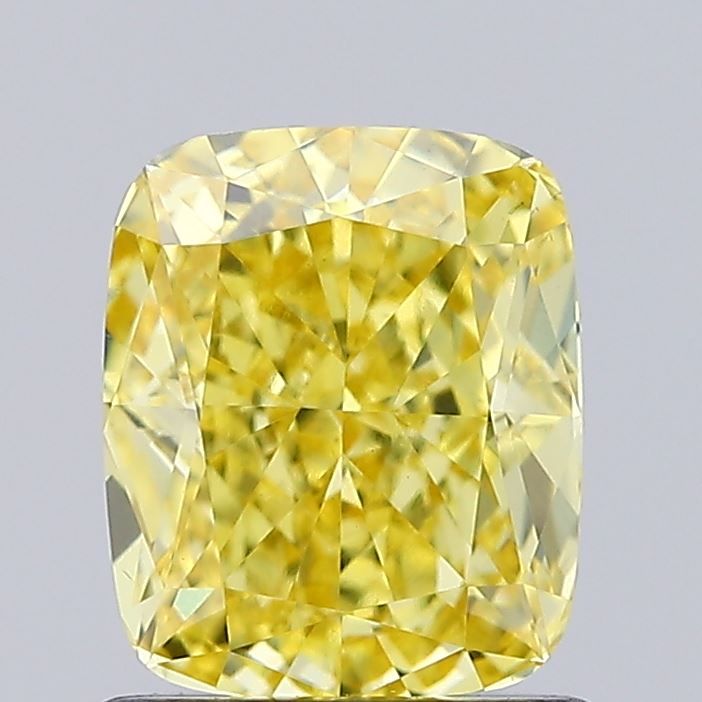 Lab-Grown Cushion Diamond - 1.24 Carats, Fancy Vivid Yellow Color, VS1 Clarity - Certified by IGI - Report Number: LG656496410