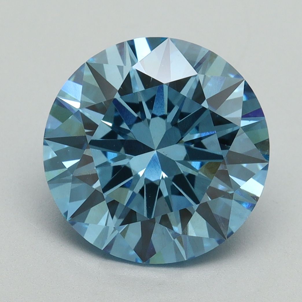 Lab-Grown Round Diamond - 4.06 Carats, Fancy Vivid Blue Color, VS1 Clarity - Certified by IGI - Report Number: LG644432003