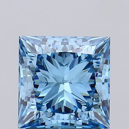 Lab-Grown Princess Diamond - 1.73 Carats, Fancy Vivid Blue Color, VVS2 Clarity - Certified by IGI - Report Number: LG668405312