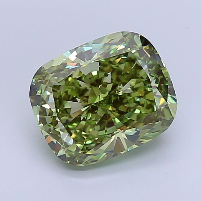 Lab-Grown Cushion Diamond - 5.04 Carats, Fancy Vivid Green Color, VS1 Clarity - Certified by IGI - Report Number: LG657461542