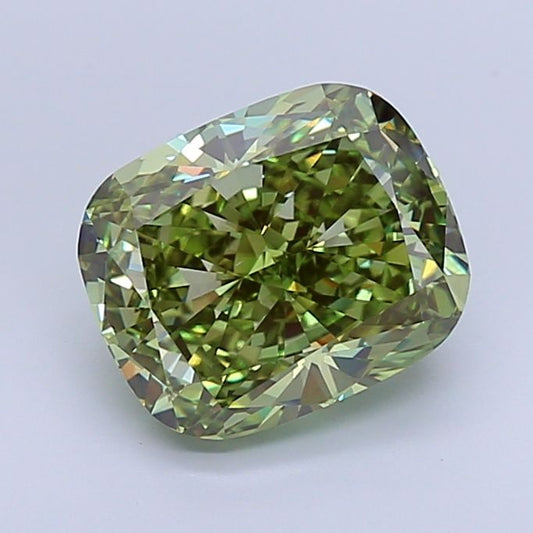 Lab-Grown Cushion Diamond - 5.04 Carats, Fancy Vivid Green Color, VS1 Clarity - Certified by IGI - Report Number: LG657461542