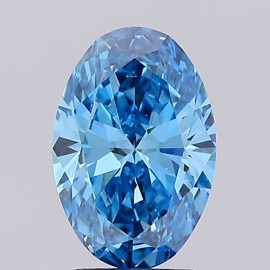 Lab-Grown Oval Diamond - 3.02 Carats, Fancy Vivid Blue Color, VS1 Clarity - Certified by IGI - Report Number: LG675557422