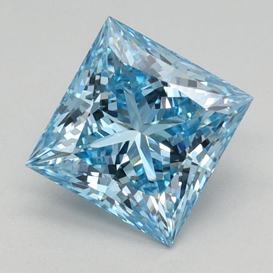 Lab-Grown Princess Diamond - 1.24 Carats, Fancy Vivid Blue Color, VVS2 Clarity - Certified by IGI - Report Number: LG613350705