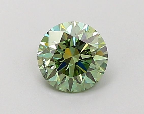 Lab-Grown Round Diamond - 0.56 Carats, Fancy Vivid Green Color, SI2 Clarity - Certified by IGI - Report Number: LG660452813