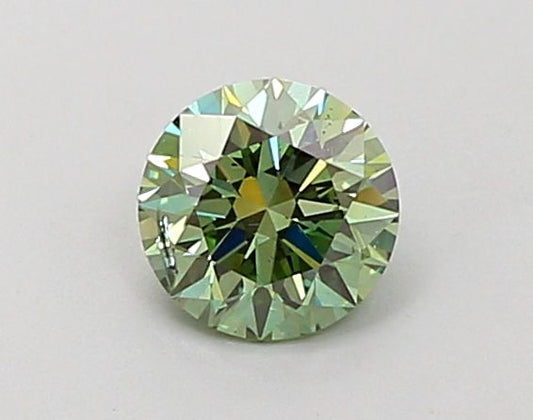 Lab-Grown Round Diamond - 0.56 Carats, Fancy Vivid Green Color, SI2 Clarity - Certified by IGI - Report Number: LG660452813