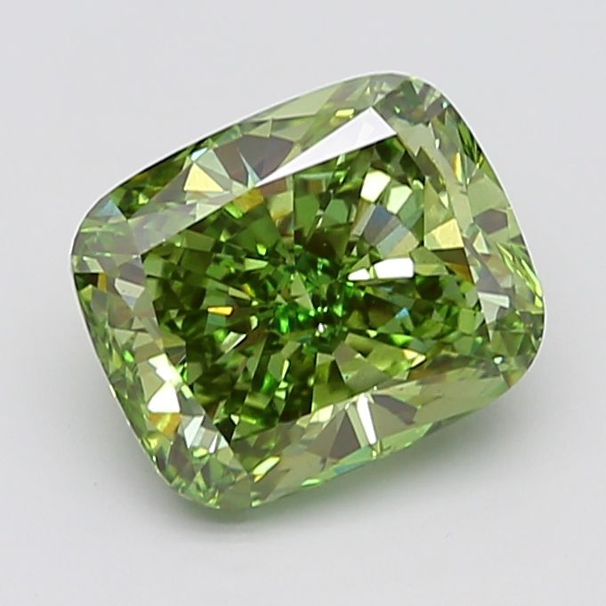 Lab-Grown Cushion Diamond - 5.33 Carats, Fancy Vivid Green Color, VS2 Clarity - Certified by IGI - Report Number: LG668463933