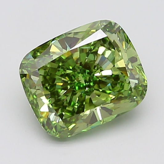 Lab-Grown Cushion Diamond - 5.33 Carats, Fancy Vivid Green Color, VS2 Clarity - Certified by IGI - Report Number: LG668463933
