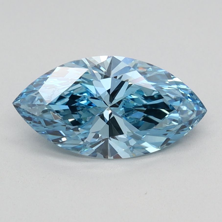 Lab-Grown Marquise Diamond - 0.87 Carats, Fancy Vivid Blue Color, VS1 Clarity - Certified by IGI - Report Number: LG584358236
