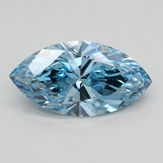 Lab-Grown Marquise Diamond - 0.87 Carats, Fancy Vivid Blue Color, VS1 Clarity - Certified by IGI - Report Number: LG584358236