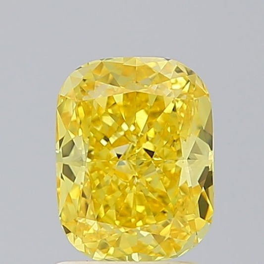 Lab-Grown Cushion Diamond - 1.57 Carats, Fancy Vivid Yellow Color, VVS2 Clarity - Certified by IGI - Report Number: LG662472479