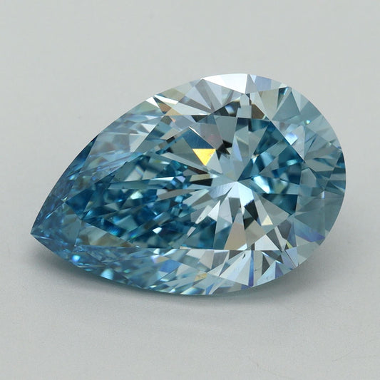 Lab-Grown Pear Diamond - 7.04 Carats, Fancy Vivid Blue Color, VS1 Clarity - Certified by IGI - Report Number: LG636438473