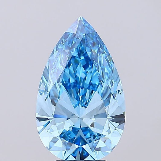 Lab-Grown Pear Diamond - 5.04 Carats, Fancy Vivid Blue Color, VVS2 Clarity - Certified by IGI - Report Number: LG680546465