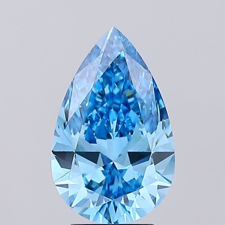 Lab-Grown Pear Diamond - 3.01 Carats, Fancy Vivid Blue Color, VS1 Clarity - Certified by IGI - Report Number: LG681593685
