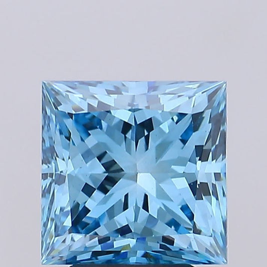 Lab-Grown Princess Diamond - 3.51 Carats, Fancy Vivid Blue Color, VS2 Clarity - Certified by IGI - Report Number: LG680551783
