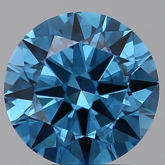 Lab-Grown Round Diamond - 1.78 Carats, Fancy Vivid Blue Color, SI1 Clarity - Certified by IGI - Report Number: LG566315436