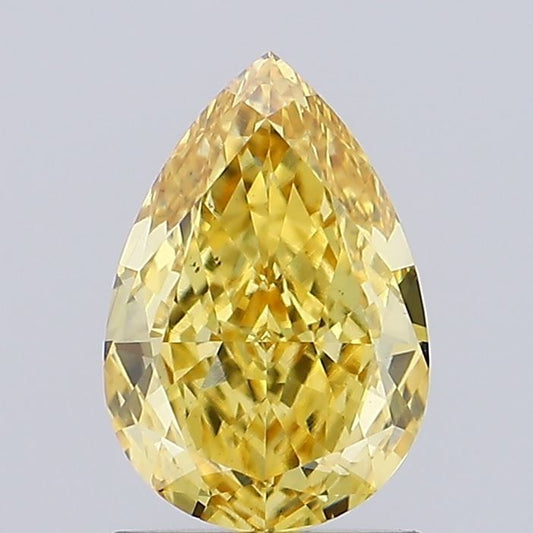 Lab-Grown Pear Diamond - 1.07 Carats, Fancy Intense Yellow Color, VS2 Clarity - Certified by IGI - Report Number: LG631461349