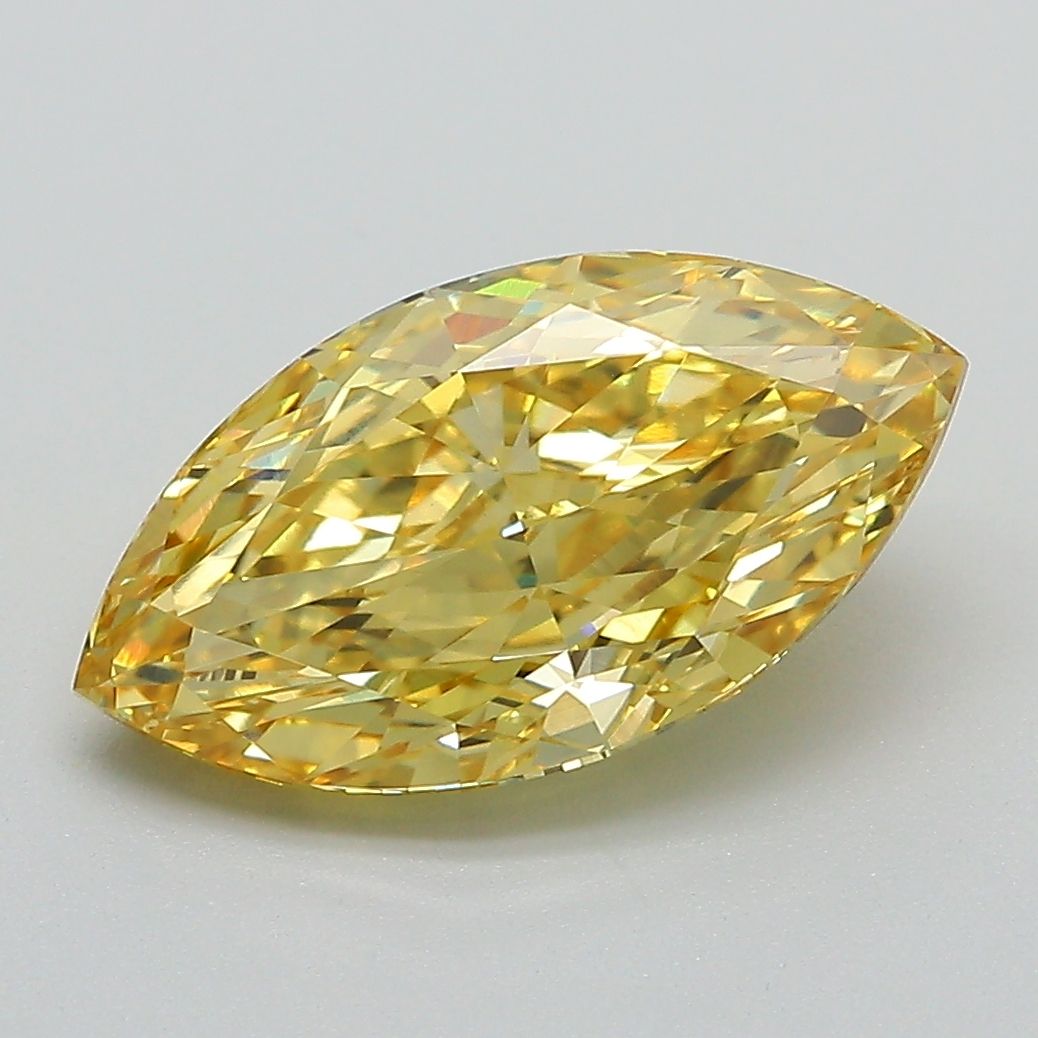 Lab-Grown Marquise Diamond - 3.06 Carats, Fancy Vivid Yellow Color, VVS2 Clarity - Certified by IGI - Report Number: LG691509268