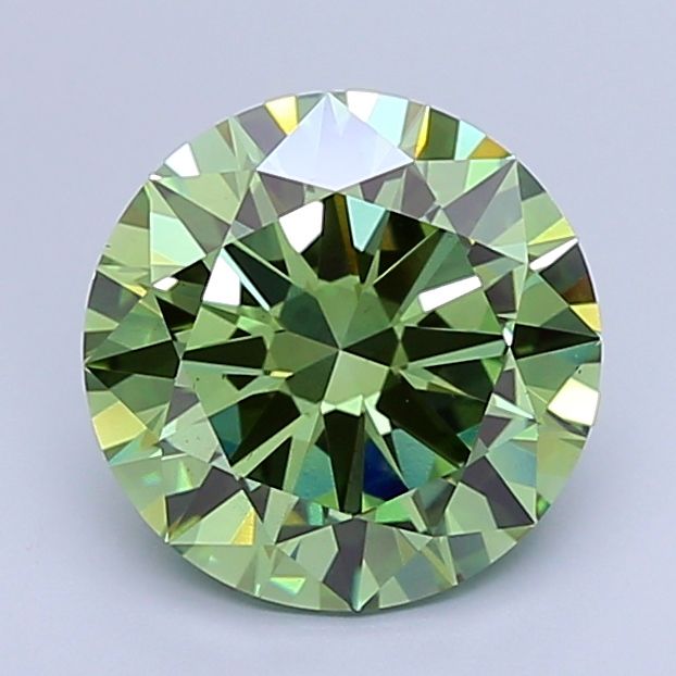 Lab-Grown Round Diamond - 4.02 Carats, Fancy Vivid Green Color, VS1 Clarity - Certified by IGI - Report Number: LG654483742