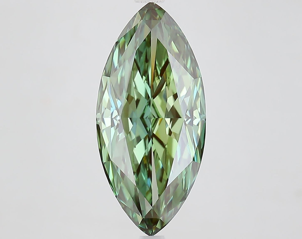 Lab-Grown Marquise Diamond - 4.74 Carats, Fancy Vivid Green Color, VVS2 Clarity - Certified by IGI - Report Number: LG687503132