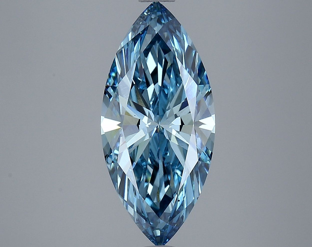 Lab-Grown Marquise Diamond - 3.1 Carats, Fancy Vivid Blue Color, VS1 Clarity - Certified by IGI - Report Number: LG634426910