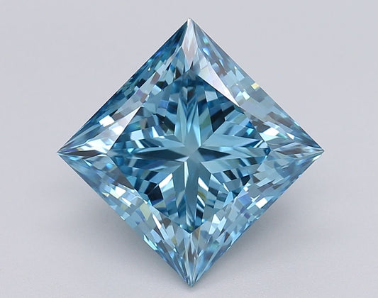 Lab-Grown Princess Diamond - 3.05 Carats, Fancy Vivid Blue Color, VS1 Clarity - Certified by IGI - Report Number: LG608377054
