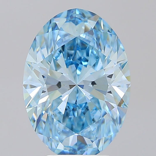 Lab-Grown Oval Diamond - 4.53 Carats, Fancy Vivid Blue Color, VS1 Clarity - Certified by IGI - Report Number: LG659409386