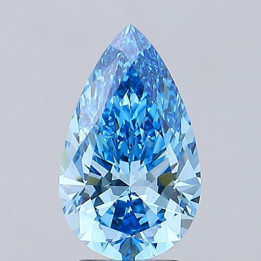 Lab-Grown Pear Diamond - 3.0 Carats, Fancy Vivid Blue Color, VVS2 Clarity - Certified by IGI - Report Number: LG685586058