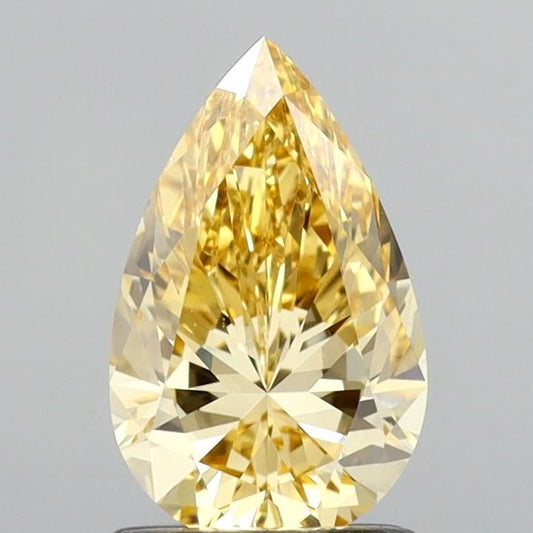 Lab-Grown Pear Diamond - 1.51 Carats, Fancy Intense Yellow Color, VVS2 Clarity - Certified by IGI - Report Number: LG683541993