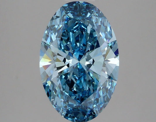 Lab-Grown Oval Diamond - 2.55 Carats, Fancy Vivid Blue Color, VS2 Clarity - Certified by IGI - Report Number: LG625409996