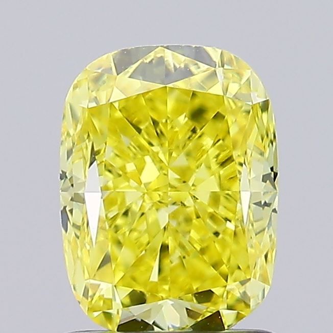 Lab-Grown Cushion Diamond - 1.52 Carats, Fancy Vivid Yellow Color, VVS2 Clarity - Certified by IGI - Report Number: LG648422424