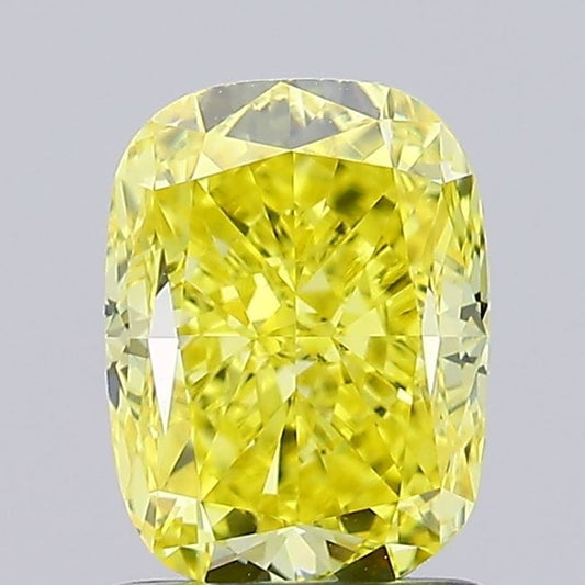 Lab-Grown Cushion Diamond - 1.52 Carats, Fancy Vivid Yellow Color, VVS2 Clarity - Certified by IGI - Report Number: LG648422424