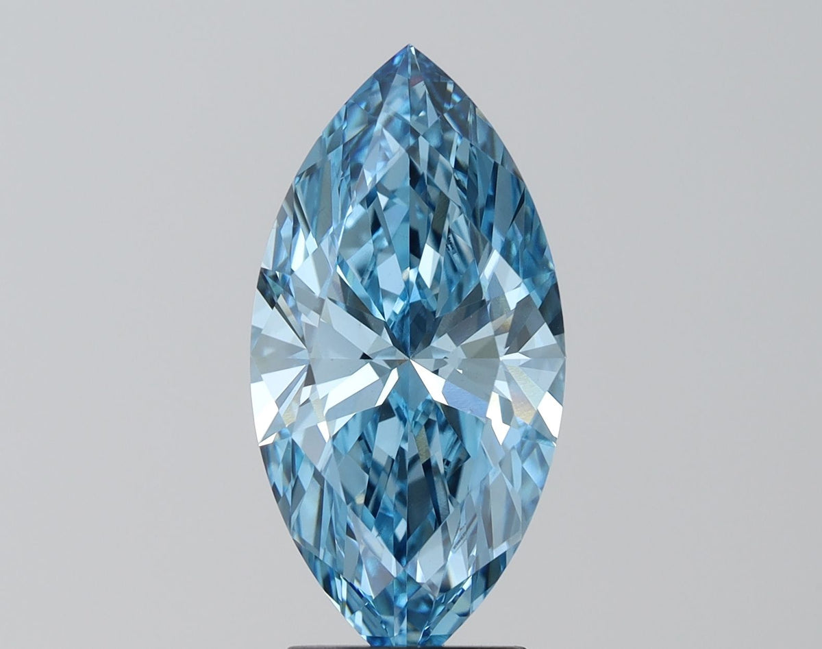 Lab-Grown Marquise Diamond - 3.02 Carats, Fancy Vivid Blue Color, VS1 Clarity - Certified by IGI - Report Number: LG623464654
