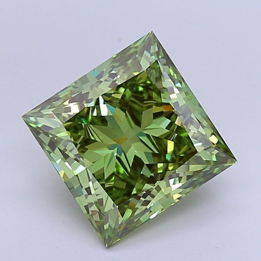Lab-Grown Princess Diamond - 5.04 Carats, Fancy Vivid Green Color, VS1 Clarity - Certified by IGI - Report Number: LG659401118
