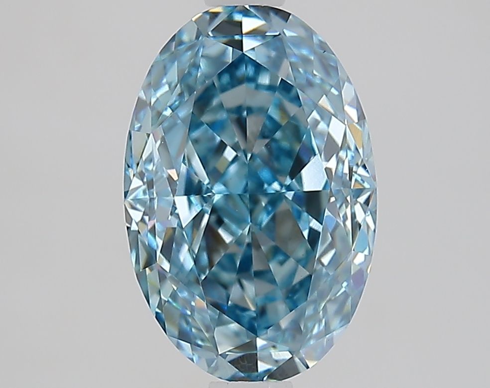 Lab-Grown Oval Diamond - 2.5 Carats, Fancy Vivid Blue Color, VVS2 Clarity - Certified by IGI - Report Number: LG652456851