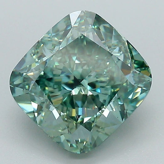 Lab-Grown Cushion Diamond - 3.51 Carats, Fancy Vivid Green Color, VS1 Clarity - Certified by IGI - Report Number: LG637452034