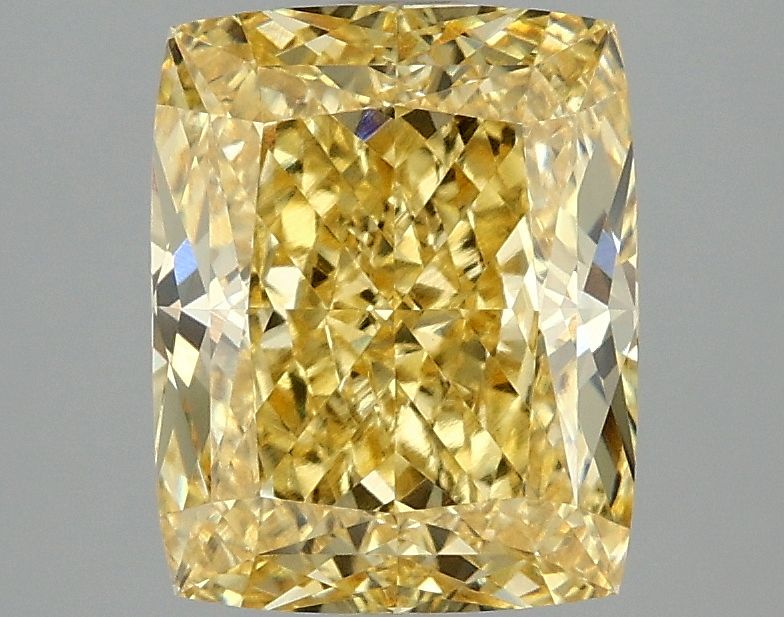 Lab-Grown Cushion Diamond - 3.1 Carats, Fancy Vivid Yellow Color, VVS2 Clarity - Certified by IGI - Report Number: LG669479284