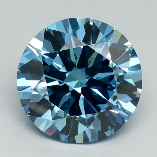 Lab-Grown Round Diamond - 7.08 Carats, Fancy Vivid Blue Color, VVS2 Clarity - Certified by IGI - Report Number: LG644438475