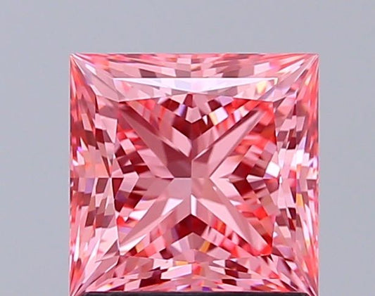 Lab-Grown Princess Diamond - 1.53 Carats, Fancy Vivid Pink Color, VS1 Clarity - Certified by IGI - Report Number: LG692582314
