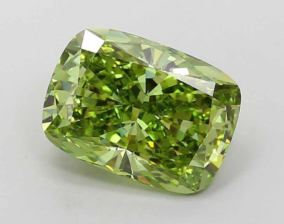 Lab-Grown Cushion Diamond - 4.08 Carats, Fancy Vivid Green Color, VS1 Clarity - Certified by IGI - Report Number: LG689507135
