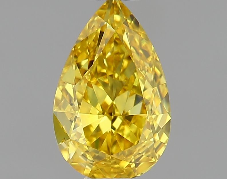 Lab-Grown Pear Diamond - 0.71 Carats, Fancy Vivid Yellow Color, VVS2 Clarity - Certified by IGI - Report Number: LG639469214