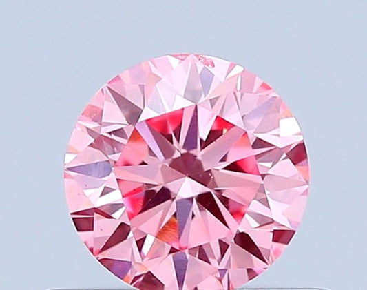Lab-Grown Round Diamond - 0.5 Carats, Fancy Vivid Pink Color, SI1 Clarity - Certified by IGI - Report Number: LG677560249