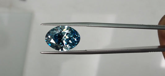 Lab-Grown Oval Diamond - 6.01 Carats, Fancy Deep Greenish Blue Color, VS1 Clarity - Certified by IGI - Report Number: LG22033103