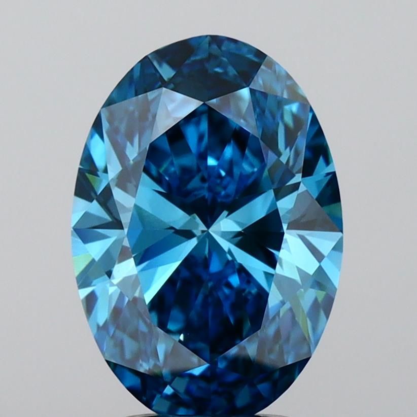 Lab-Grown Oval Diamond - 3.02 Carats, Fancy Vivid Blue Color, VVS2 Clarity - Certified by IGI - Report Number: LG656402853