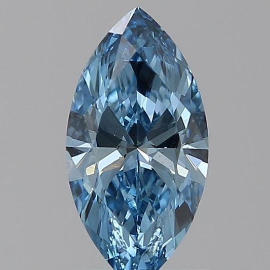 Lab-Grown Marquise Diamond - 0.71 Carats, Fancy Vivid Blue Color, VS2 Clarity - Certified by IGI - Report Number: LG586338733